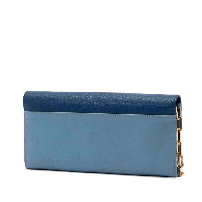 Miu Miu Bicolor Goatskin Madras Wallet on Chain Blue Leather Very good condition - Back View
