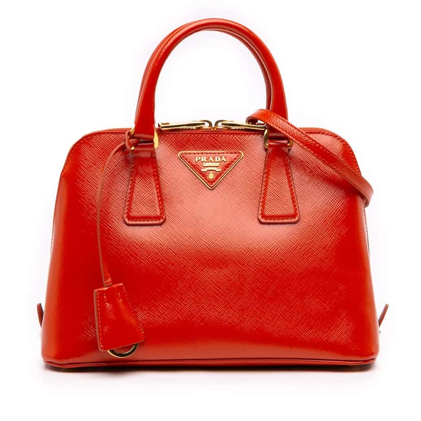 Prada Small Saffiano Vernice Promenade Satchel Orange Leather Very good condition - Front View