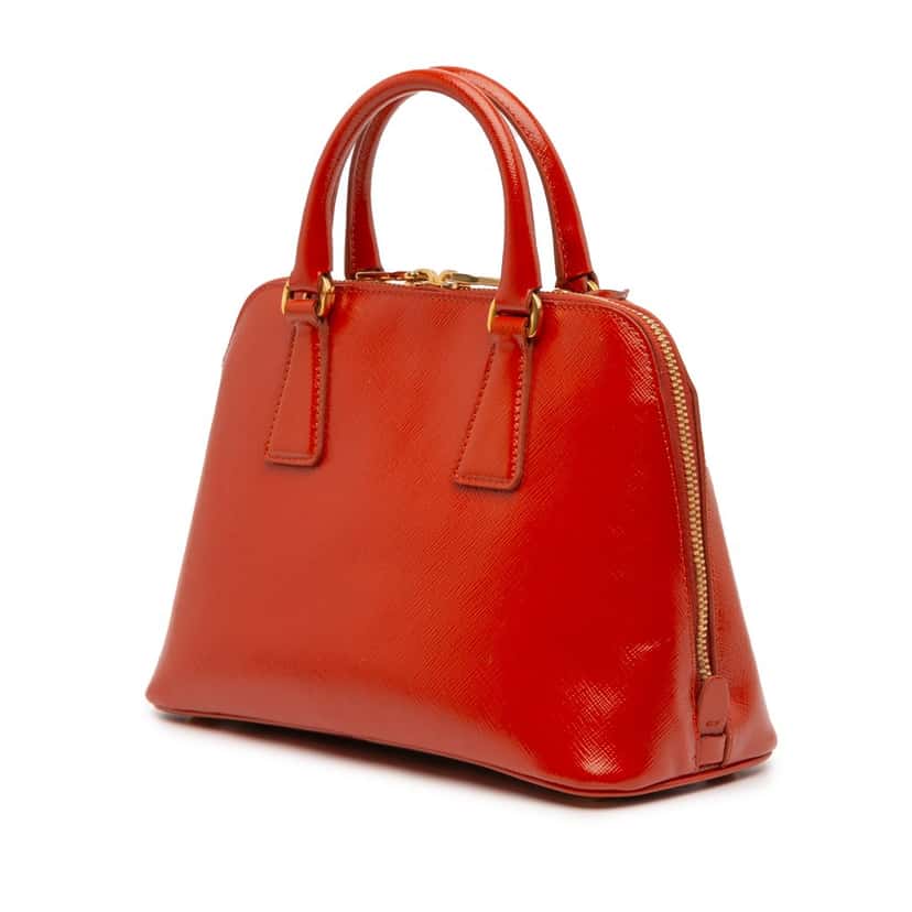 Prada Small Saffiano Vernice Promenade Satchel Orange Leather Very good condition - Back View