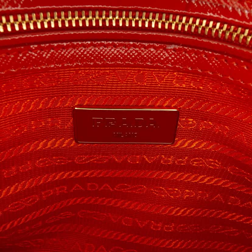 Prada Small Saffiano Vernice Promenade Satchel Orange Leather Very good condition - Box View