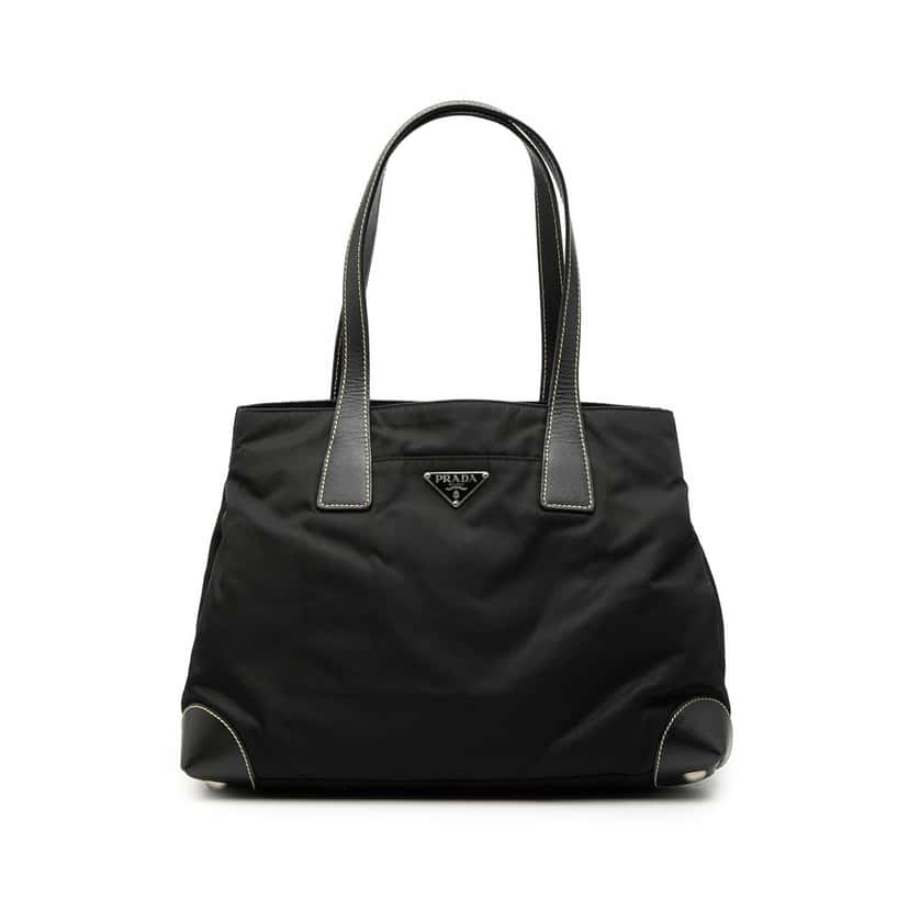 Prada Saffiano Trimmed Tessuto Shopper Tote Black Very good condition - Front View