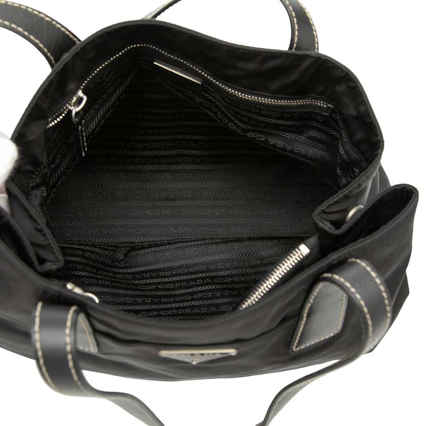 Prada Saffiano Trimmed Tessuto Shopper Tote Black Very good condition - Model View