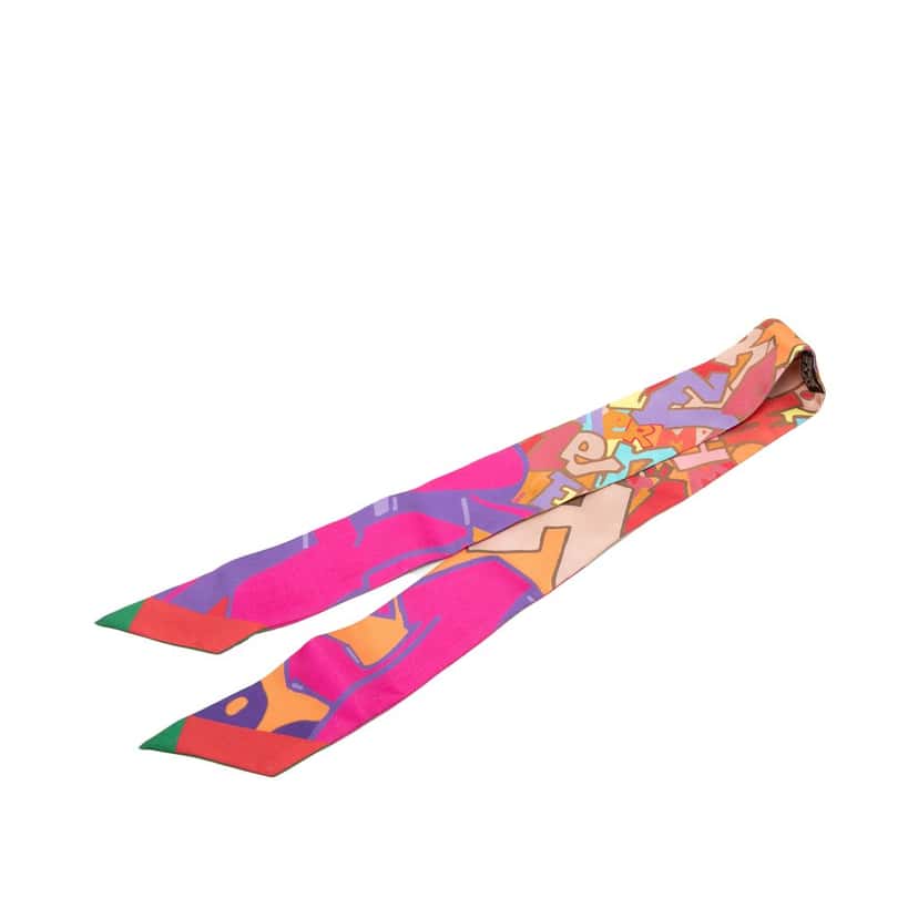 Hermès Graff Graffiti Silk Twilly Scarf Pink Very good condition - Back View