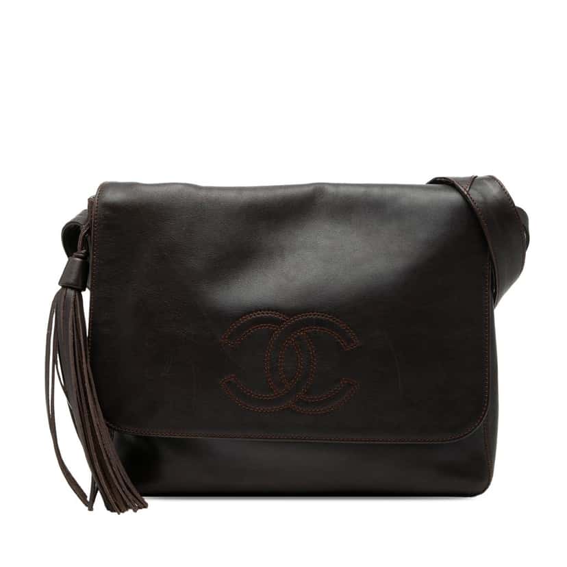Chanel CC Lambskin Tassel Flap Messenger Bag Brown Leather Very good condition - Front View
