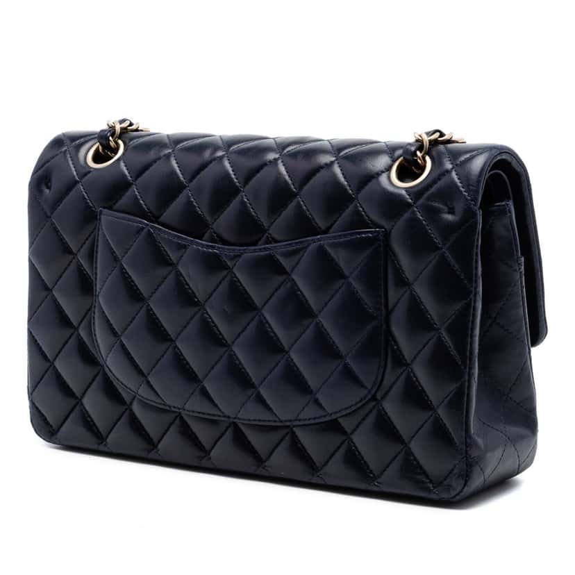 Chanel Medium Classic Lambskin Double Flap Black Leather Very good condition - Back View