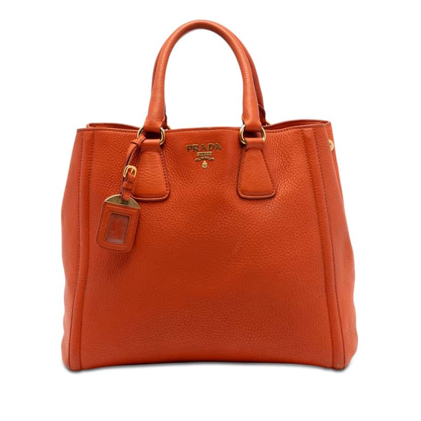 Prada Vitello Daino Open Convertible Tote Orange Leather Very good condition - Front View