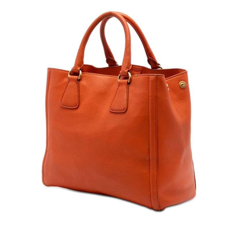 Prada Vitello Daino Open Convertible Tote Orange Leather Very good condition - Back View