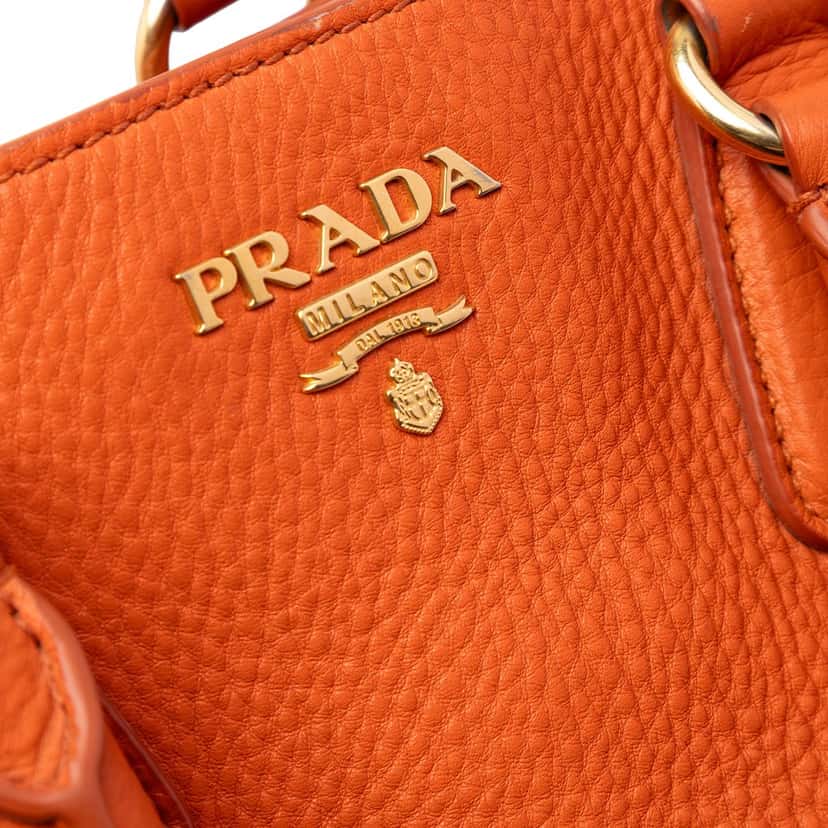 Prada Vitello Daino Open Convertible Tote Orange Leather Very good condition - Box View