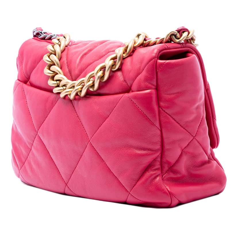 Chanel Large Lambskin 19 Flap Pink Leather Very good condition - Back View