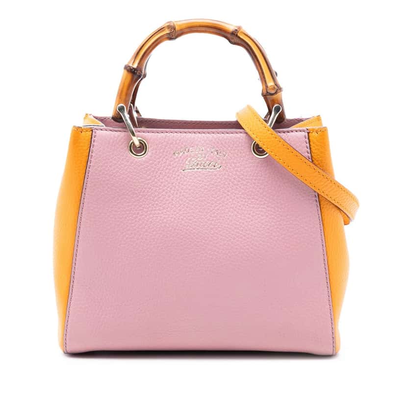 Gucci Mini Bicolor Calfskin Bamboo Shopper Satchel Pink Leather Very good condition - Front View