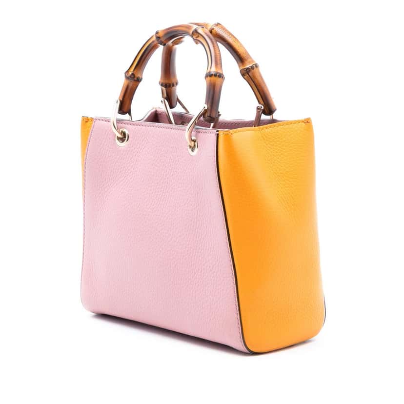 Gucci Mini Bicolor Calfskin Bamboo Shopper Satchel Pink Leather Very good condition - Back View
