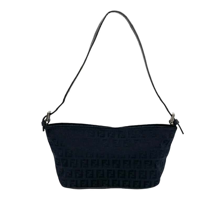 Fendi Zucchino Canvas Shoulder Bag Black Very good condition - Back View