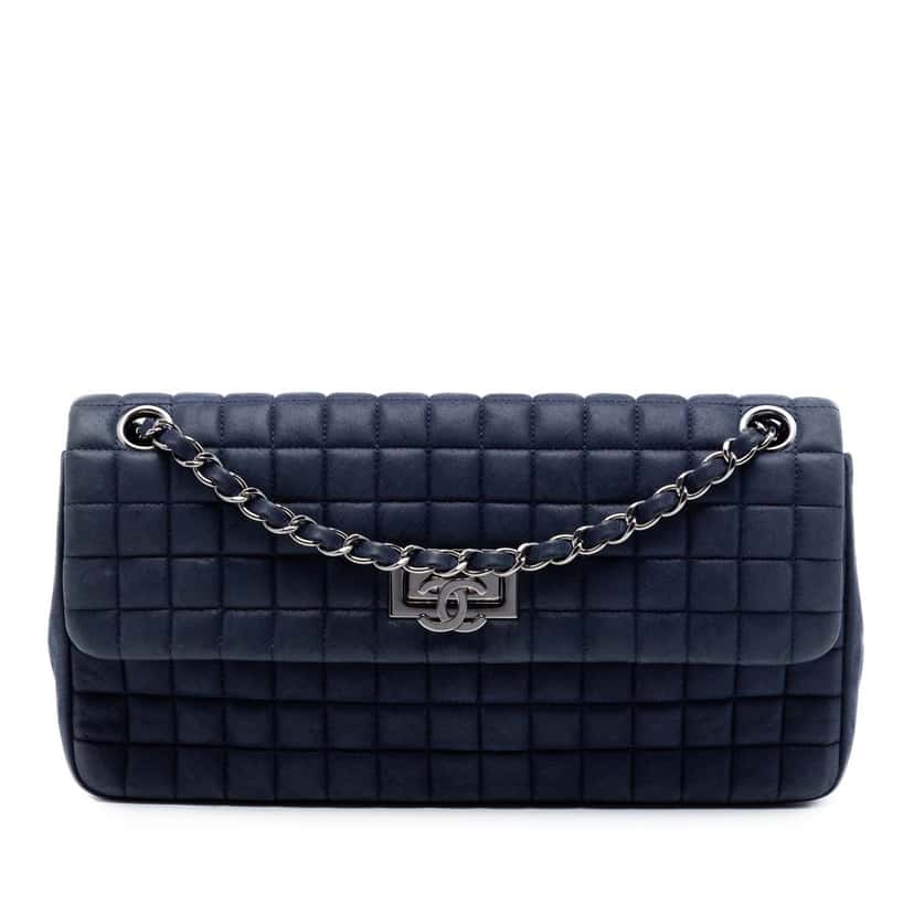 Chanel Chocolate Bar Iridescent Calfskin Bubble Flap Blue Leather Very good condition - Front View