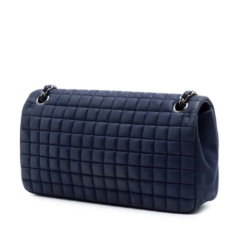 Chanel Chocolate Bar Iridescent Calfskin Bubble Flap Blue Leather Very good condition - Back View