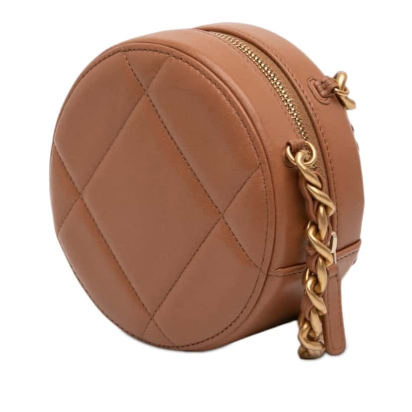 Chanel Mini Round 19 Clutch with Strap Brown Leather Very good condition - Back View