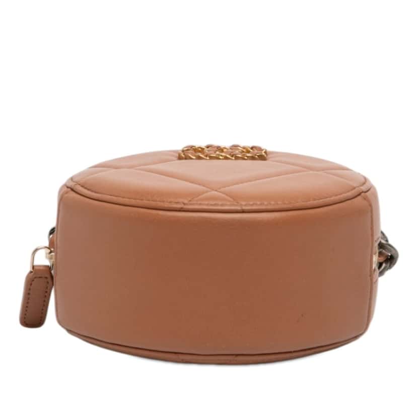 Chanel Mini Round 19 Clutch with Strap Brown Leather Very good condition - Inside View