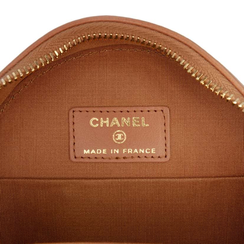 Chanel Mini Round 19 Clutch with Strap Brown Leather Very good condition - Box View