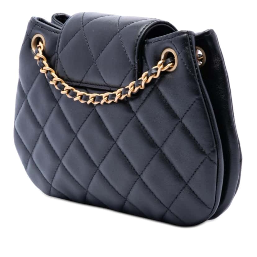 Chanel Small Quilted Lambskin Giant CC Chain Compartment Messenger Bag Black Leather Very good condition - Back View
