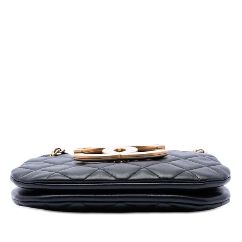 Chanel Small Quilted Lambskin Giant CC Chain Compartment Messenger Bag Black Leather Very good condition - Inside View