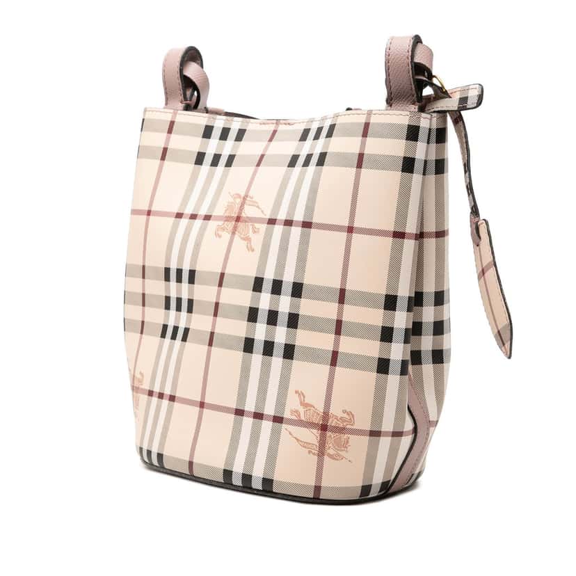 Burberry Haymarket Check Coated Canvas Lorne Bucket Bag Beige Very good condition - Back View
