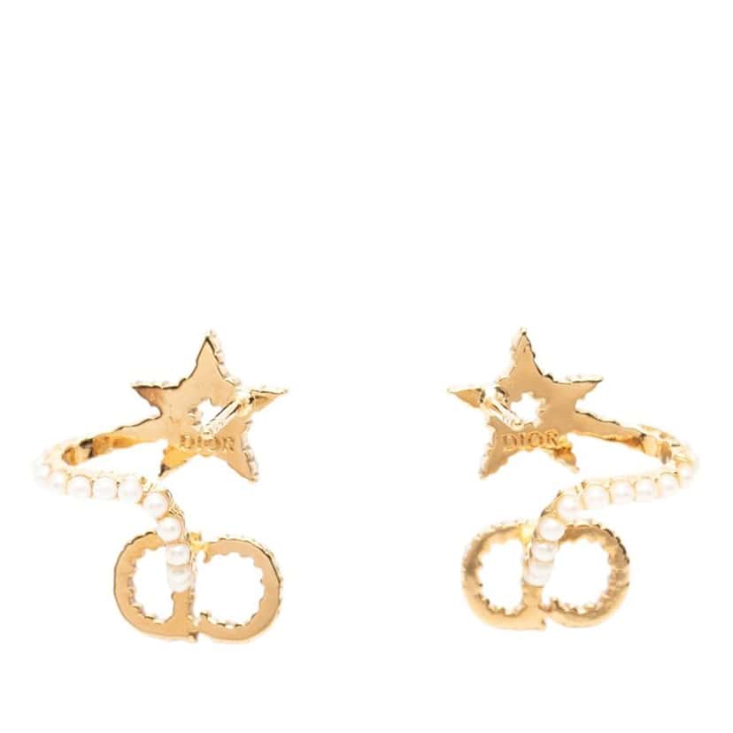 Dior Gold Plated Faux Pearl Clair D Lune CD Logo Push Back Earrings Gold Metal Very good condition - Back View