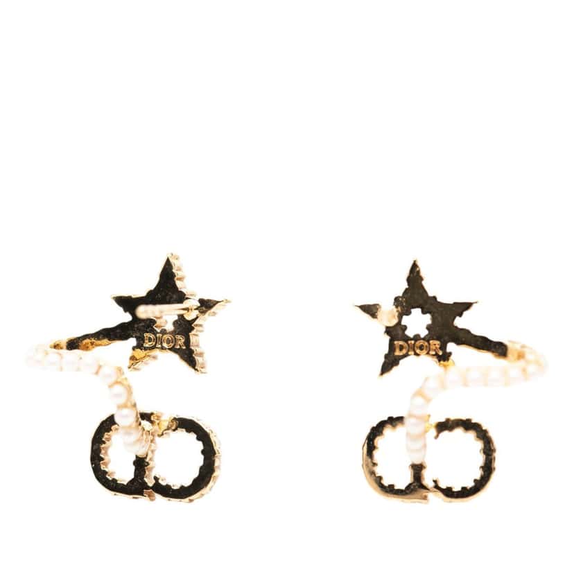 Dior Gold Plated Faux Pearl Clair D Lune CD Logo Push Back Earrings Gold Metal Very good condition - Inside View
