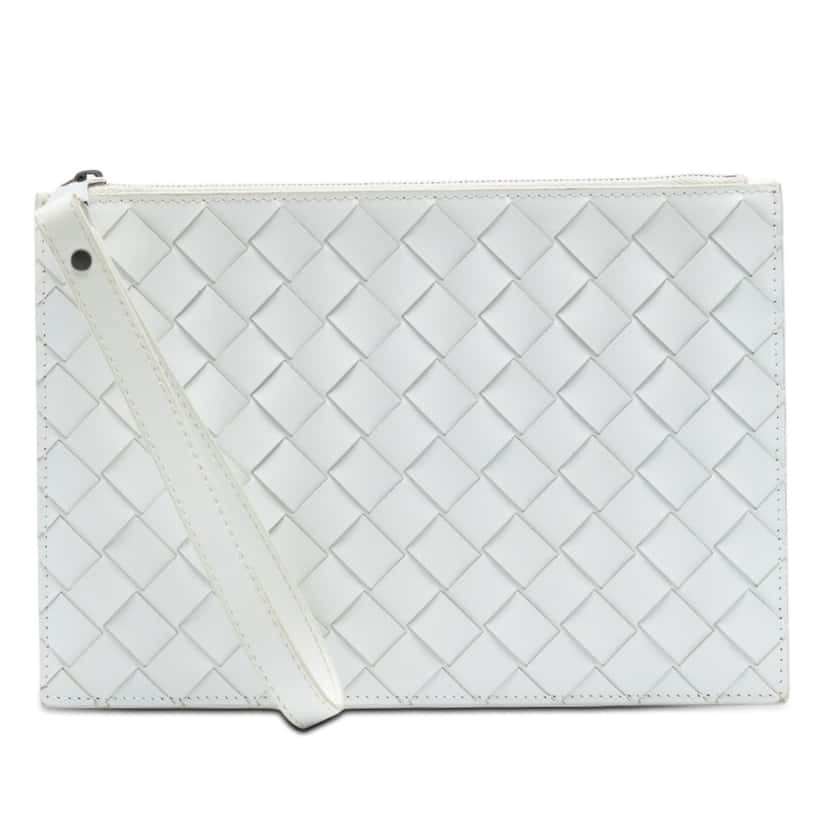 Bottega Veneta Leather Intrecciato Clutch White Leather Very good condition - Front View