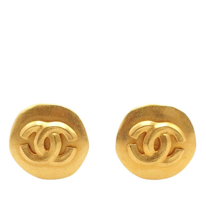 Chanel CC Gold Plated Round Clip On Earrings Gold Metal Very good condition - Front View