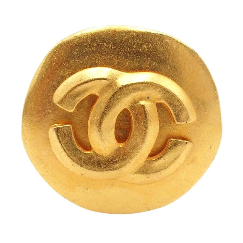 Chanel CC Gold Plated Round Clip On Earrings Gold Metal Very good condition - Back View
