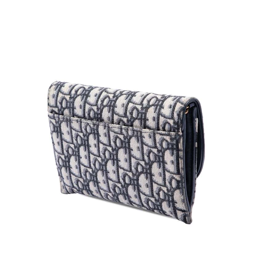 Dior Oblique Canvas Saddle Wallet On Chain Blue Very good condition - Back View