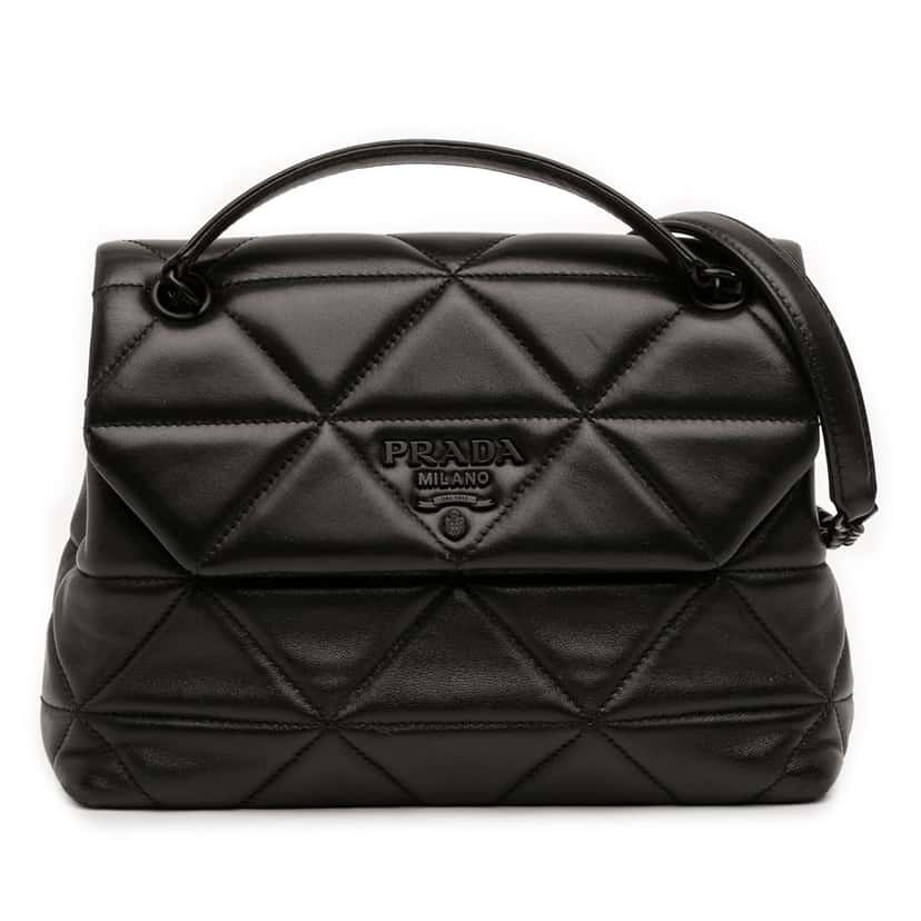 Prada Small Nappa Triangle Stitched Spectrum Flap Black Leather Very good condition - Front View
