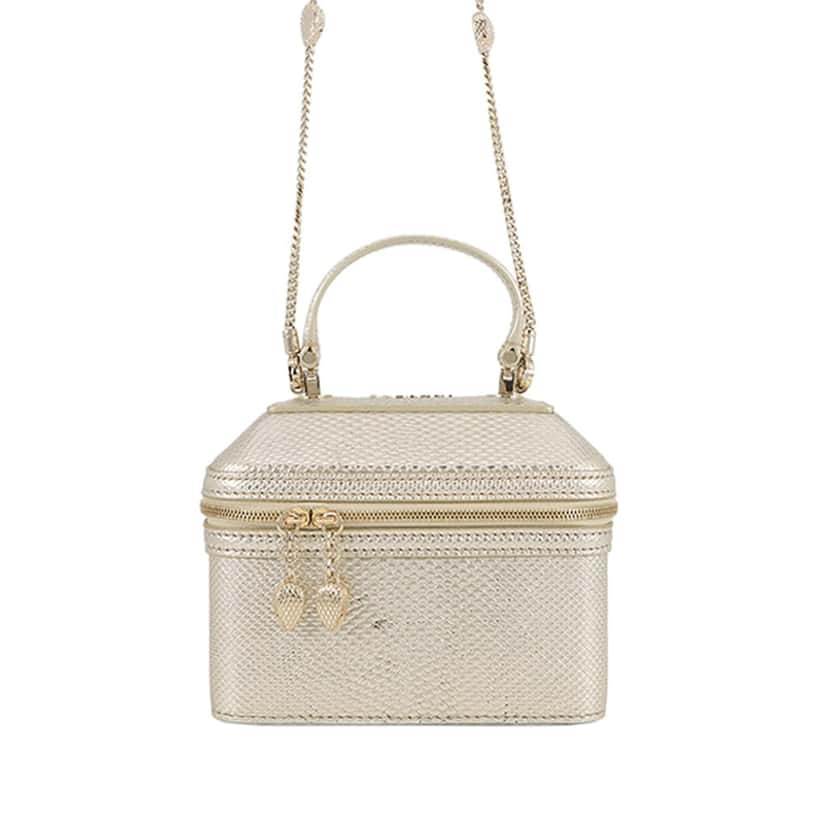 Bvlgari Embossed Leather Serpenti Forever Vanity Bag Gold Leather Very good condition - Front View
