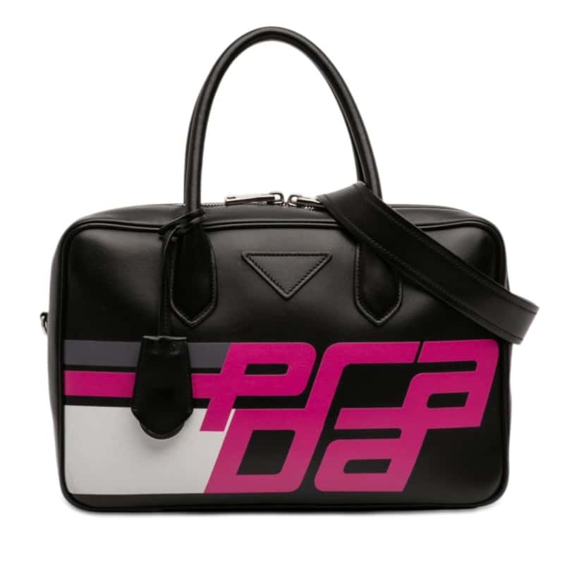 Prada City Calf Racing Satchel Black Leather Very good condition - Front View