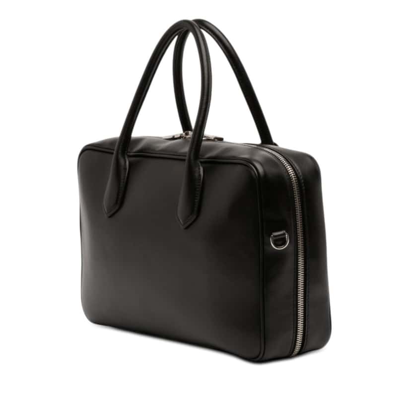 Prada City Calf Racing Satchel Black Leather Very good condition - Back View