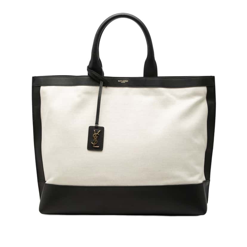 Saint Laurent Bicolor Canvas and Leather Cabas Tote