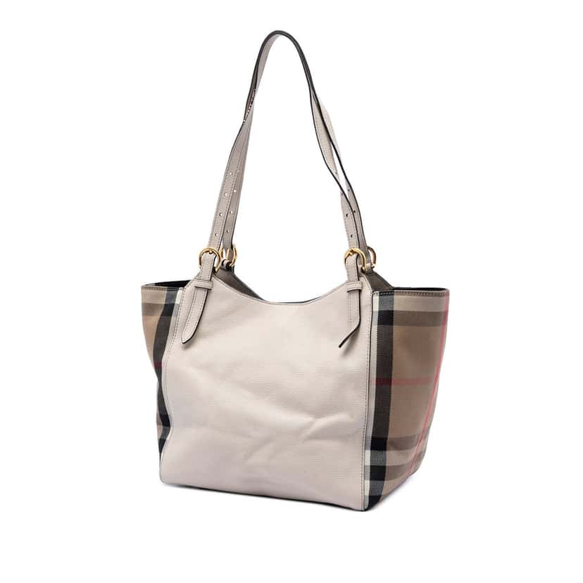 Burberry Small Leather and House Check Canvas Canterbury Tote White Leather Very good condition - Back View