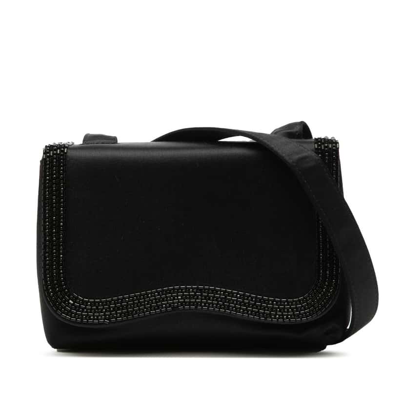 Chanel Mini Satin Beaded Flap Crossbody Black Very good condition - Front View