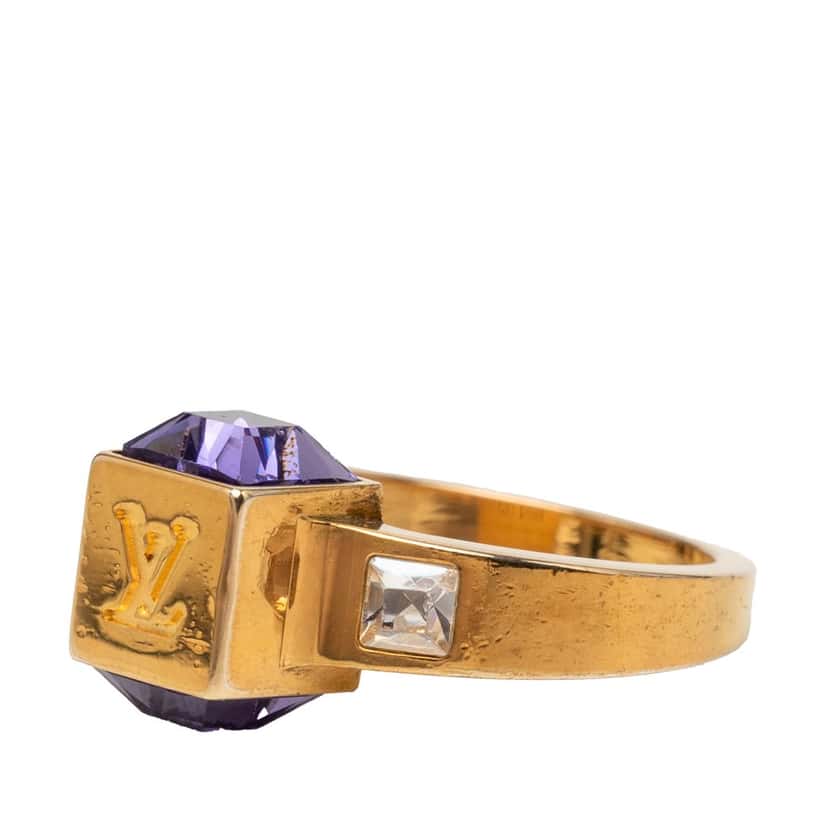 Louis Vuitton Gold Plated Crystal Gamble Cocktail Ring L Gold Metal Very good condition - Back View