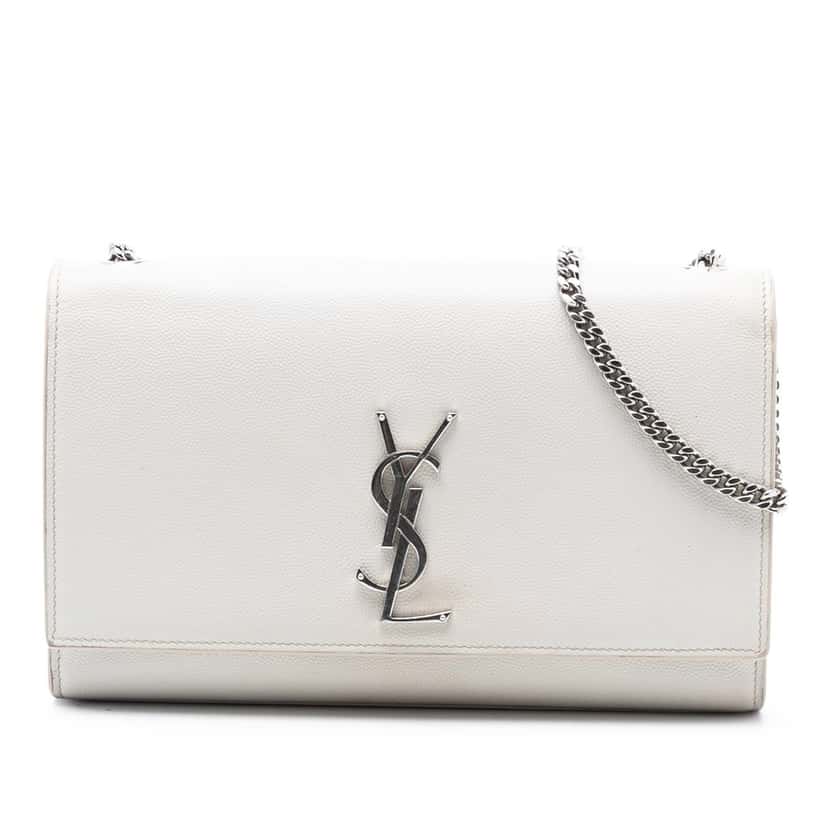 Saint Laurent Medium Grain De Poudre Monogram Kate Crossbody White Leather Very good condition - Front View