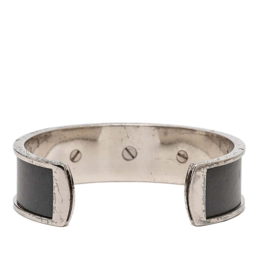 Hermès Leather and Palladium Plated Kelly Cuff Bracelet Black Leather Very good condition - Inside View