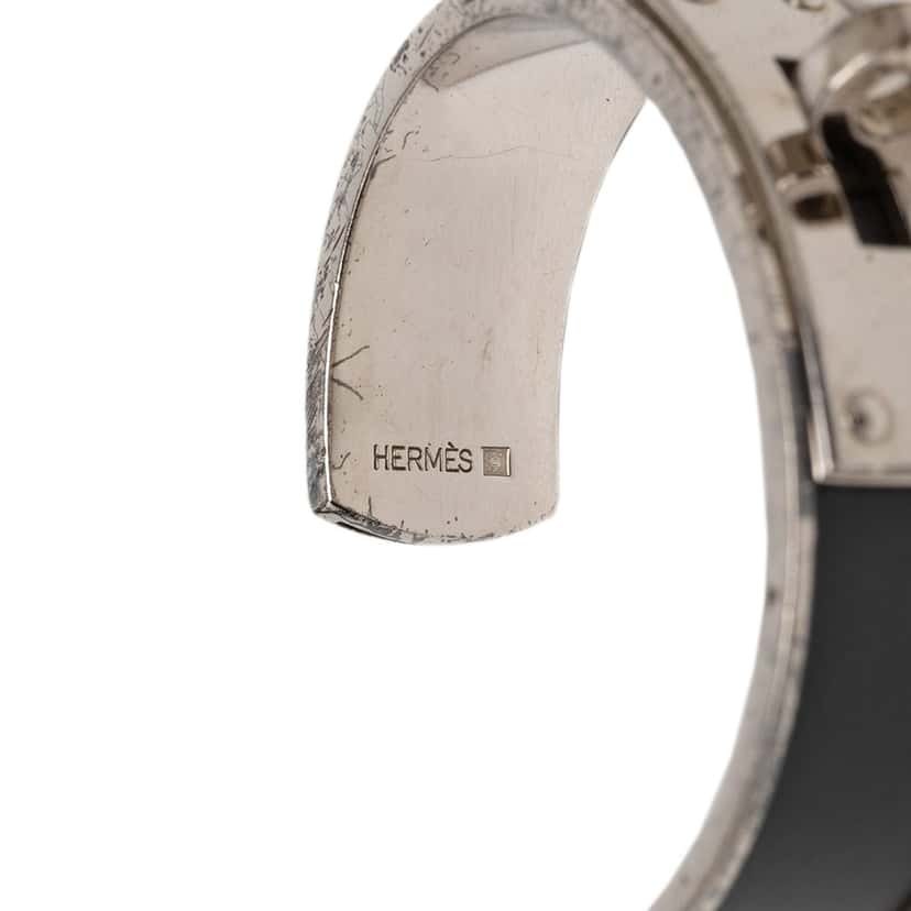 Hermès Leather and Palladium Plated Kelly Cuff Bracelet Black Leather Very good condition - Model View