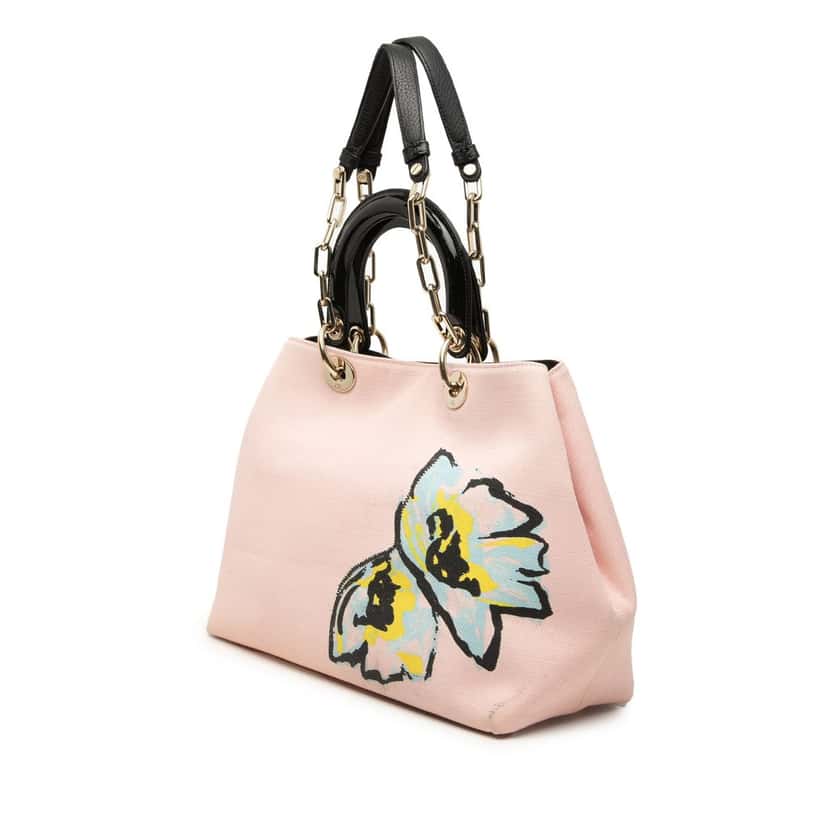 Dior Limited Edition Medium Canvas Floral Printed Diorissimo Satchel Pink Very good condition - Back View