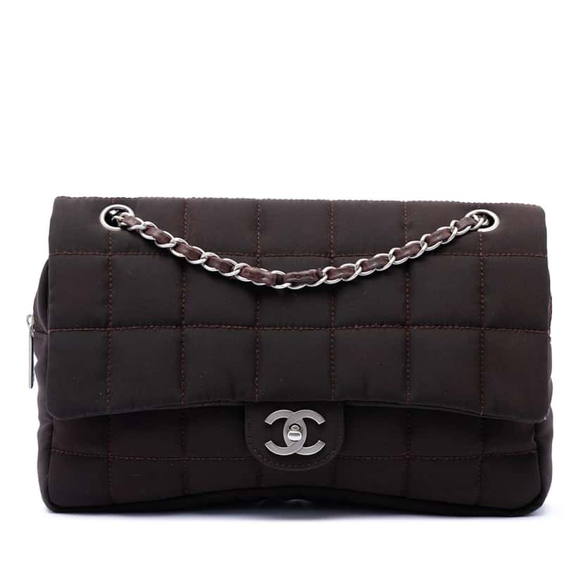 Chanel Medium Nylon Chocolate Bar Camera Flap Brown Very good condition - Front View