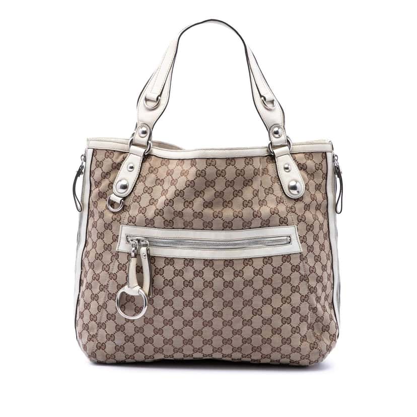 Gucci GG Canvas Icon Bit Zip Tote Beige Very good condition - Front View