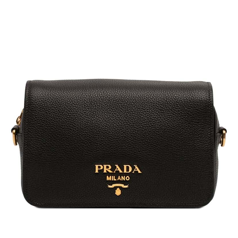 Prada Vitello Phenix Flap Crossbody Black Leather Good condition - Front View
