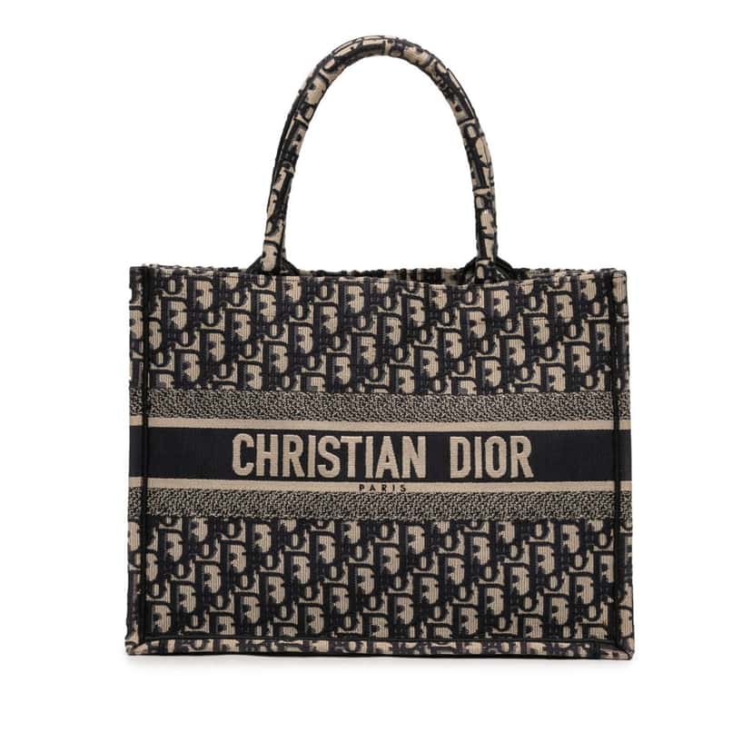 Dior Medium Oblique Embroidered Canvas Book Tote Blue Very good condition - Front View