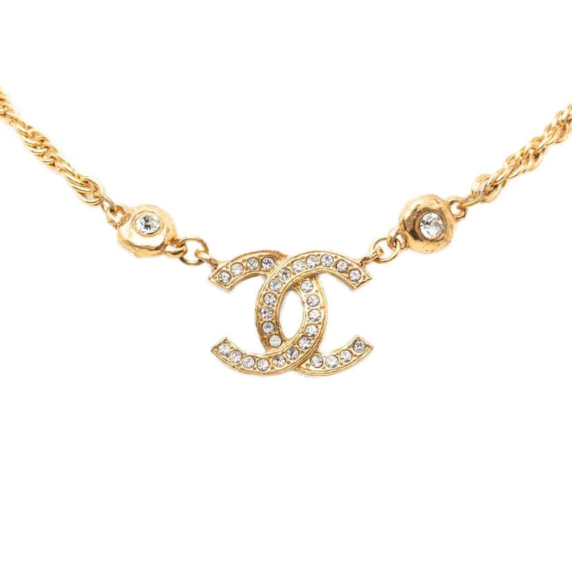 Chanel CC Gold Plated and Strass Pendant Necklace Gold Metal Very good condition - Front View