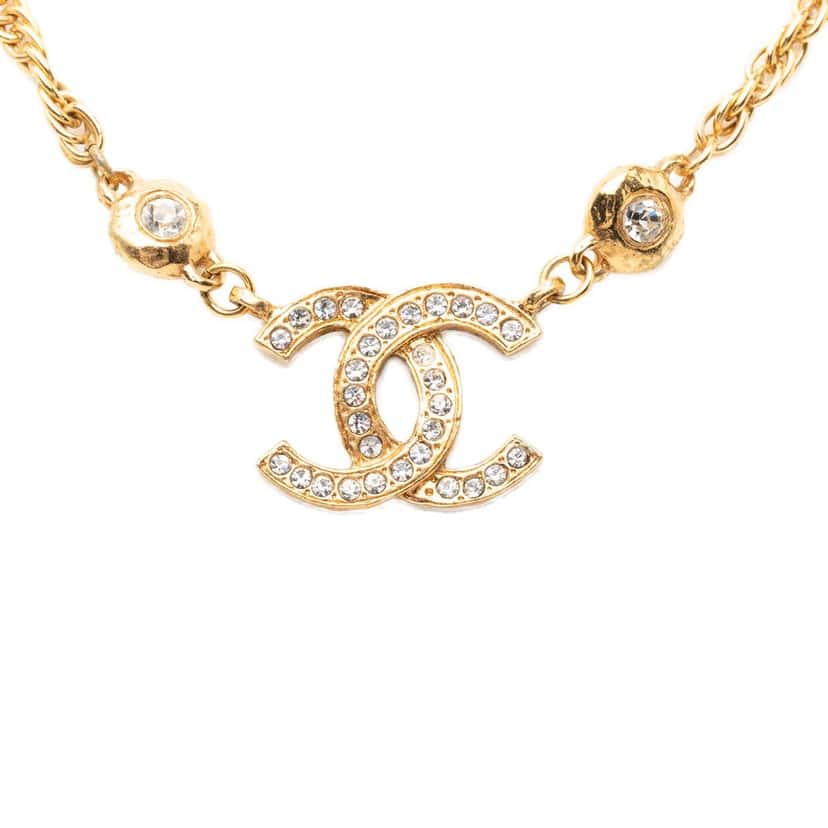 Chanel CC Gold Plated and Strass Pendant Necklace Gold Metal Very good condition - Back View