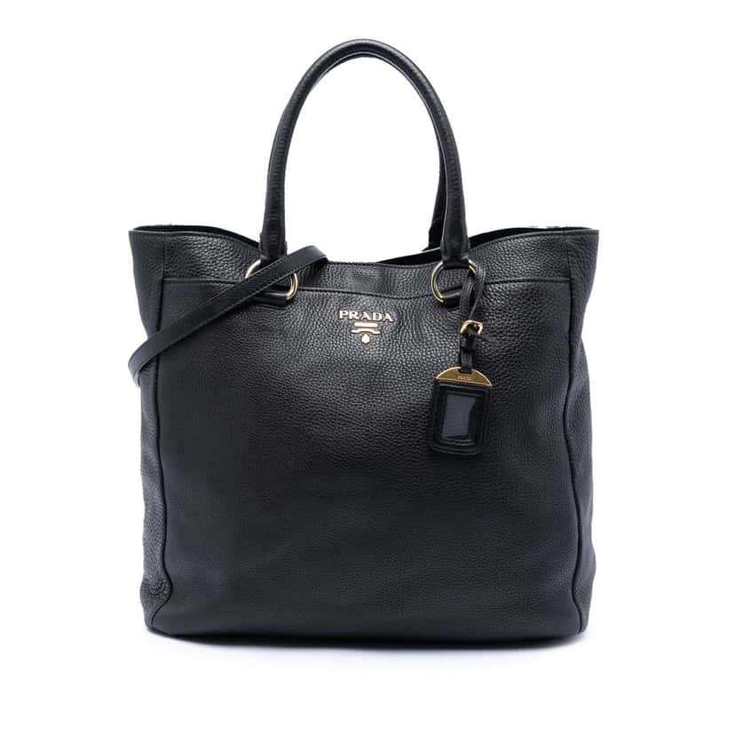 Prada Vitello Daino Open Convertible Tote Black Leather Very good condition - Front View