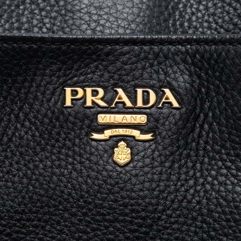 Prada Vitello Daino Open Convertible Tote Black Leather Very good condition - Box View
